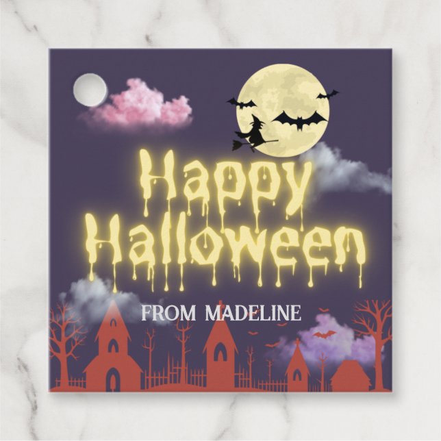 Horror nachts Einladungen zum niedlichen Halloween Geschenkanhänger (Vorderseite)