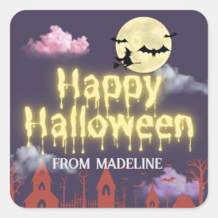 Horror nachts Einladungen zum niedlichen Halloween Quadratischer Aufkleber