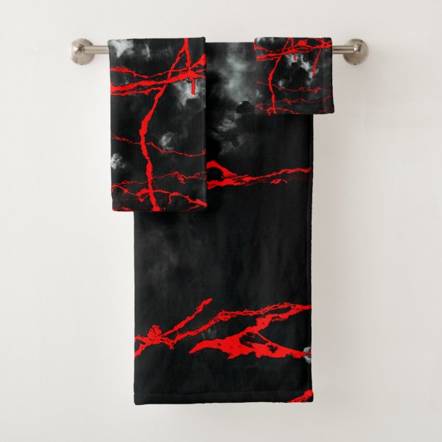 Horror Night Goth - Schwarz und Weiß, Rot Badhandtuch Set (Insitu)