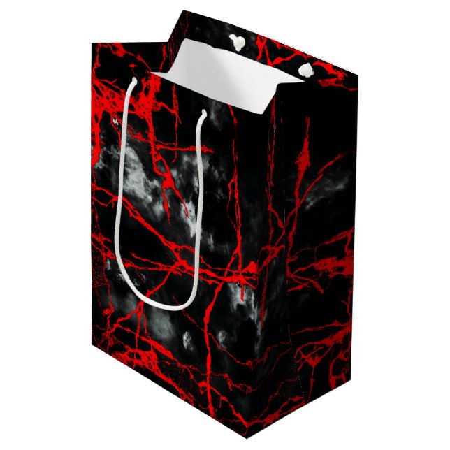 Horror Night Goth - Schwarz und Weiß, Rot Mittlere Geschenktüte (Vorderseite Schrägansicht)
