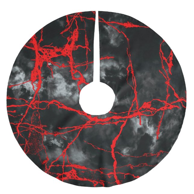 Horror Night Goth - Schwarz und Weiß, Rot Polyester Weihnachtsbaumdecke (Vorderseite)