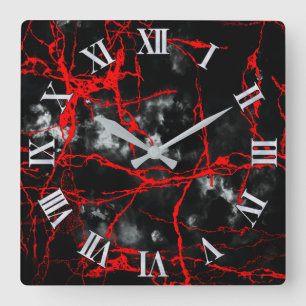 Horror Night Goth - Schwarz und Weiß, Rot Quadratische Wanduhr