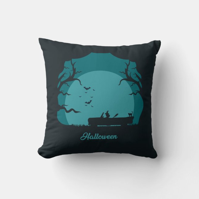 Horror Night Hexe gegen Vollmond Kissen (Vorderseite)