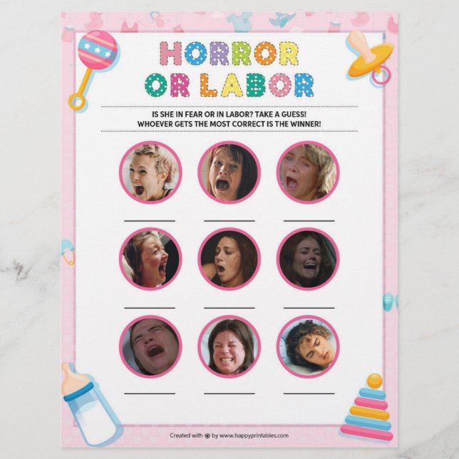 Horror oder Arbeit [Kindergrundfarbe rosa] Briefbogen (Vorderseite)