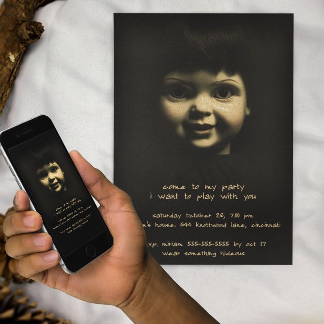 Horror Porcelain Doll Gotisches Halloween-Party Einladung (Von Creator hochgeladen)
