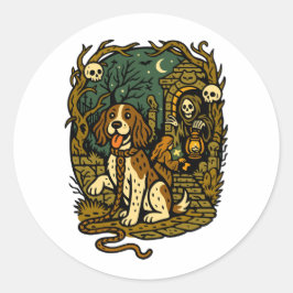 Horror Spooky Skeleton Dog Aesthetic Runder Aufkleber
