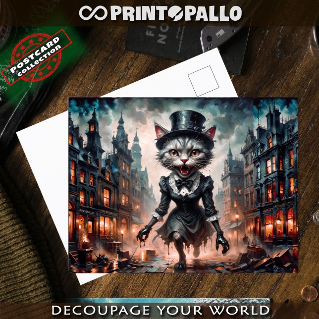Horror verrückte Zimmerkatze, die im Viktorianisch Postkarte (Von Creator hochgeladen)