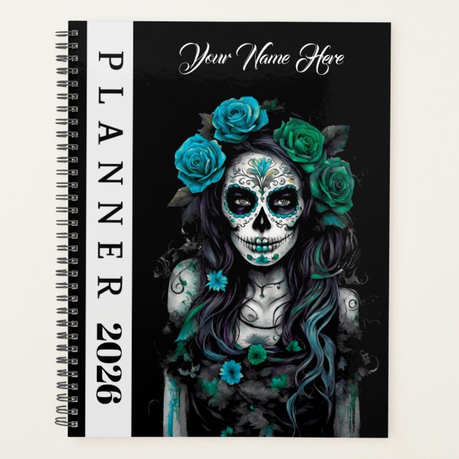 Horror Women Scull Jahr 2026 Monatsschwarz Planer (Vorderseite)