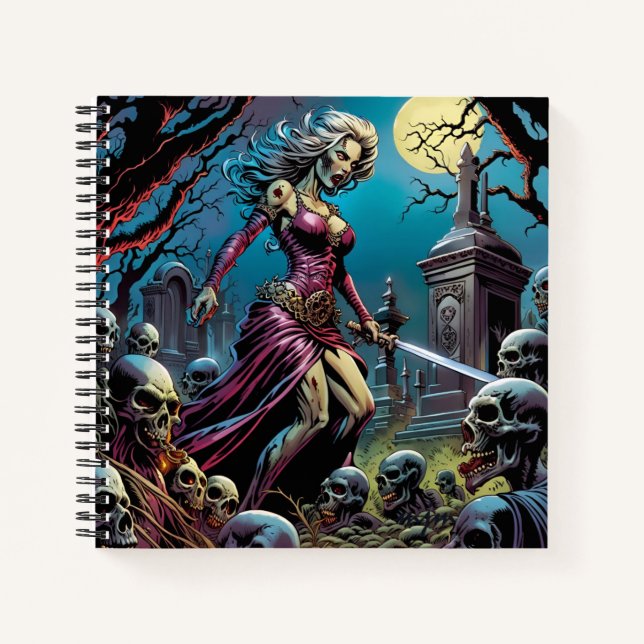 Horror Zombie Girl mit Schwert Notizbuch (Vorderseite)