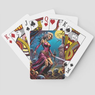 Horror Zombie Girl mit Schwert Spielkarten