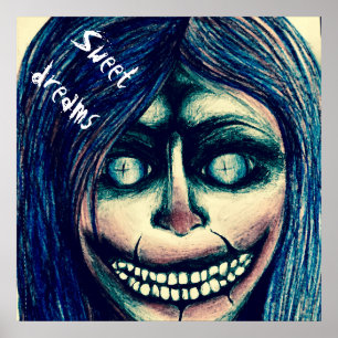 Horrorkunstplakat - creepy grinsende Clownfrau Poster