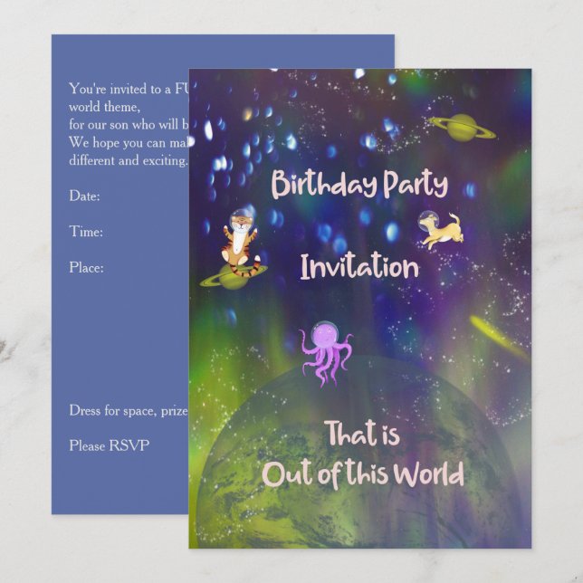 Hors de ce monde Invitation anniversaire 5 ans Fil (Devant / Derrière)