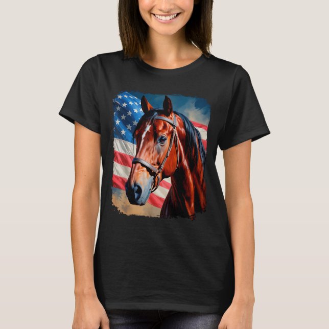 Horse 4th Of July Patriotic Horse American Flag  T-Shirt (Vorderseite)