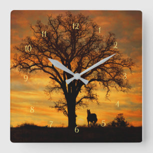 Horse and Oak Tree Southwestern Nature Quadratische Wanduhr