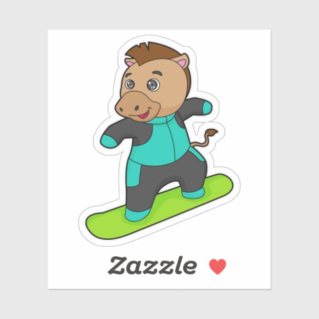 Horse as Snowboarder with Snowboard Aufkleber (Blatt)
