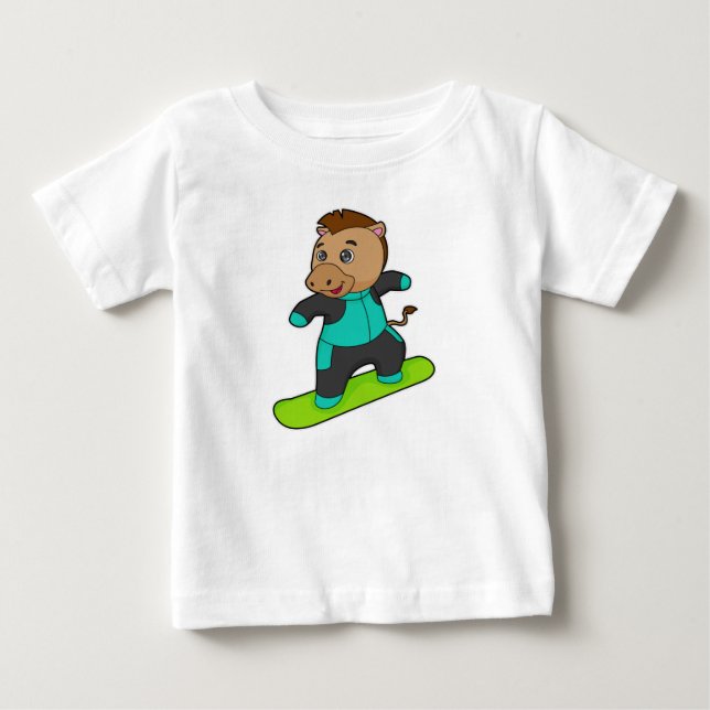 Horse as Snowboarder with Snowboard Baby T-shirt (Vorderseite)