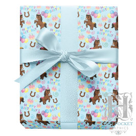 Horse Birthday Gift Wrapping Paper in Blue Geschenkpapier