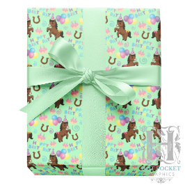 Horse Birthday Gift Wrapping Paper in Green Geschenkpapier