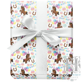 Horse Birthday Gift Wrapping Paper in White Geschenkpapier