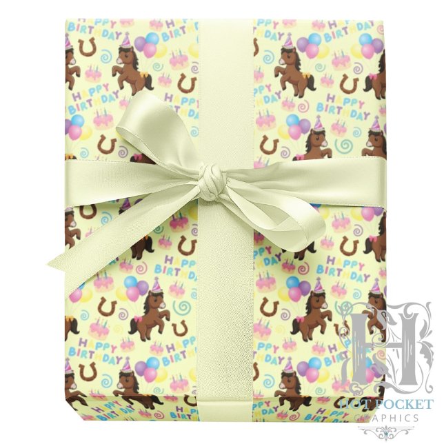 Horse Birthday Gift Wrapping Paper in Yellow Geschenkpapier (Von Creator hochgeladen)