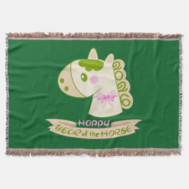 Horse Chinese New Year 2026 Cute Lucky Green  Decke (Vorderseite)