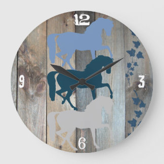 Horse Clock Wood Background Große Wanduhr