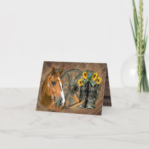Horse Cowboy Boots Wagon Wheel Sunflowers Western Karte