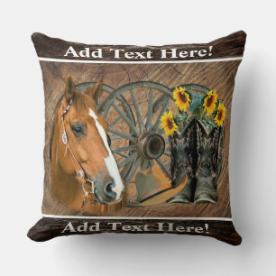 Horse Cowboy Boots Wagon Wheel Sunflowers Western Kissen
