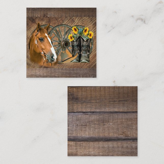 Horse Cowboy Boots Wagon Wheel Sunflowers Western Mitteilungskarte (Vorne/Hinten)