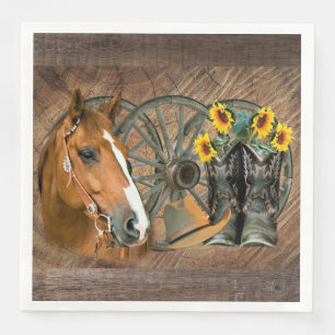 Horse Cowboy Boots Wagon Wheel Sunflowers Western Serviette