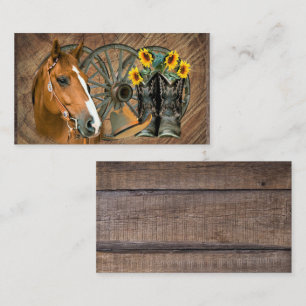 Horse Cowboy Boots Wagon Wheel Sunflowers Western Visitenkarte