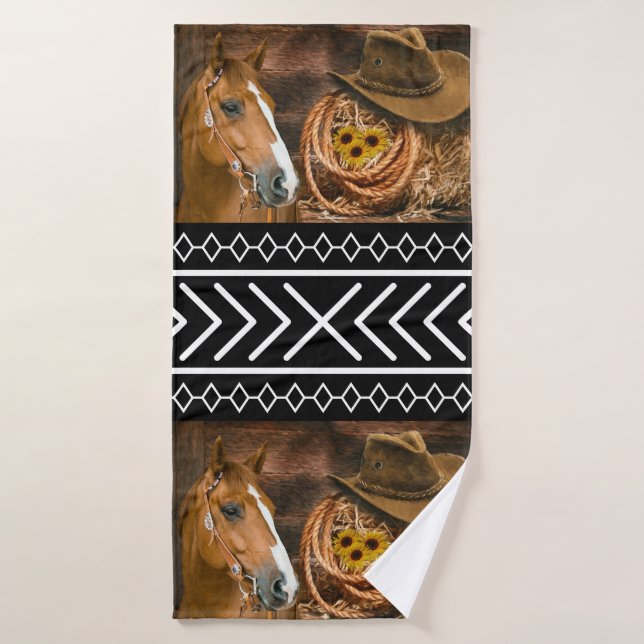 Horse Cowboy Hat Lasso Western Pattern  Badehandtuch (Badehandtuch)
