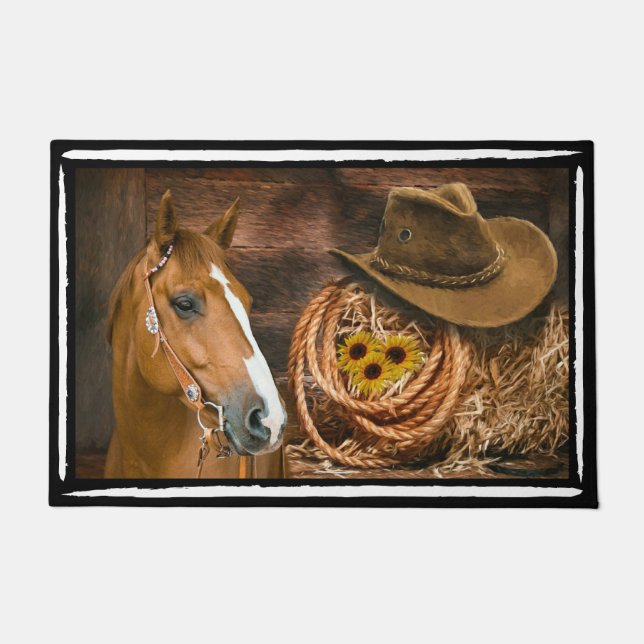 Horse Cowboy Hat Lasso Western Pattern Fußmatte (Vorderseite)