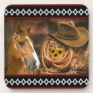 Horse Cowboy Hat Lasso Western Pattern Getränkeuntersetzer