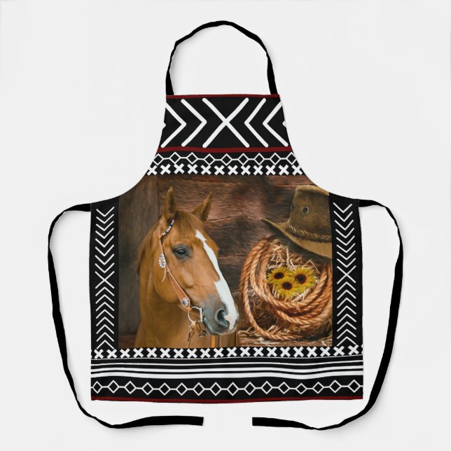 Horse Cowboy Hat Lasso Western Pattern Schürze (Vorderseite)
