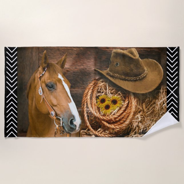 Horse Cowboy Hat Lasso Western Pattern Strandtuch (Vorderseite)