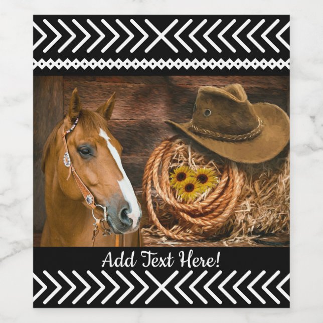 Horse Cowboy Hat Lasso Western Pattern Weinetikett (Einzelnes Label)