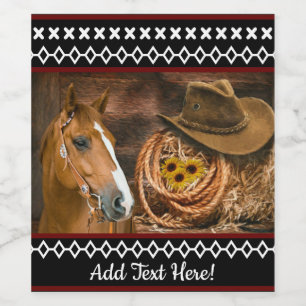 Horse Cowboy Hat Lasso Western Pattern Weinetikett