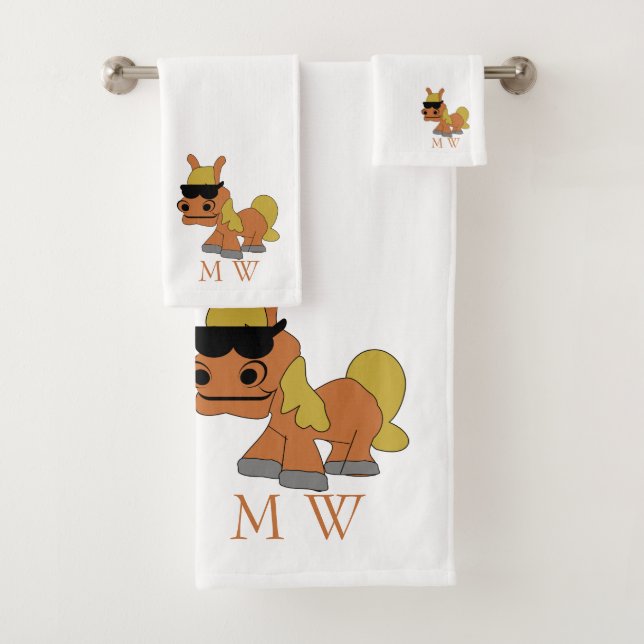 Horse Design Monogrammed Badhandtuch Set (Insitu)
