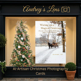 Horse Drawn Carriage w/lights In The Snow Design Feiertagskarte