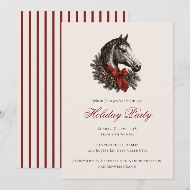 Horse Equestrian Festive Christmas Holiday Party Einladung (Vorne/Hinten)