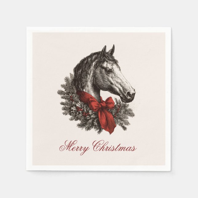 Horse Equestrian Vintage Style Christmas Serviette (Vorderseite)