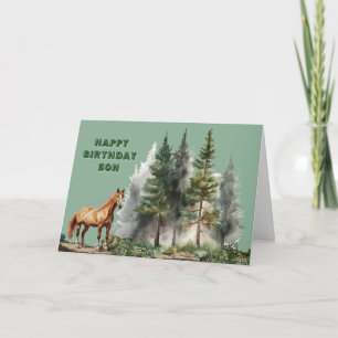 Horse et arbres Carte de voeux d'anniversaire plié