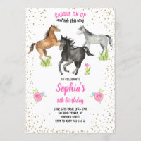 Horse fille Invitation d'anniversaire rose floral