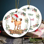 Horse first Christmas horse lover Ceramic Ornament<br><div class="desc">Horse's first Christmas ornament with watercolor artwork,  a cute horse in Santa hat and your custom text on both sides.</div>