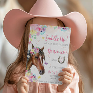 Horse Floral Invitation d'anniversaire pour fille