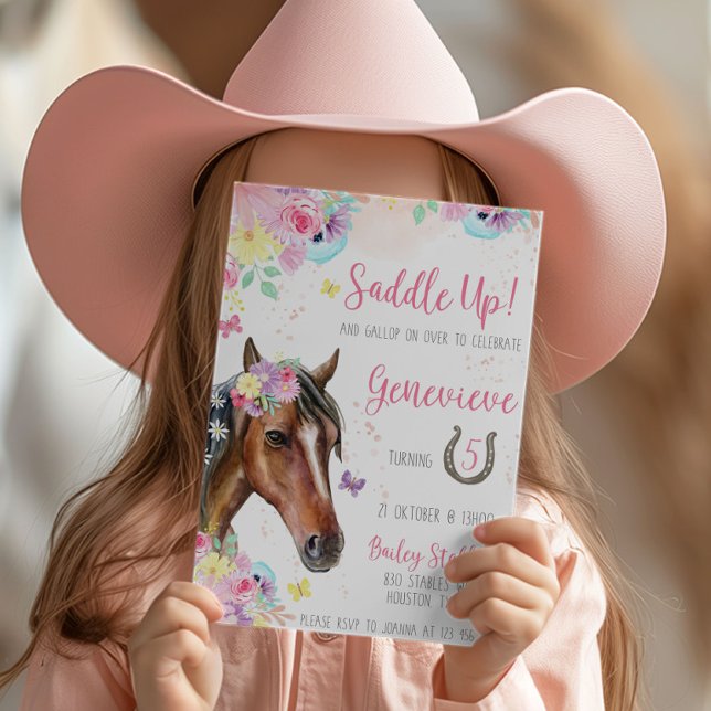 Horse Floral Invitation d'anniversaire pour fille (Créateur téléchargé)