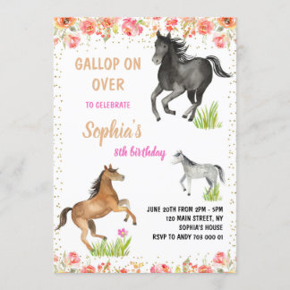 Horse Gallop auf Über Girl Geburtstagsparty Einladung