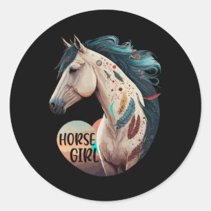Horse Girl Bohemisch Reiten Runder Aufkleber