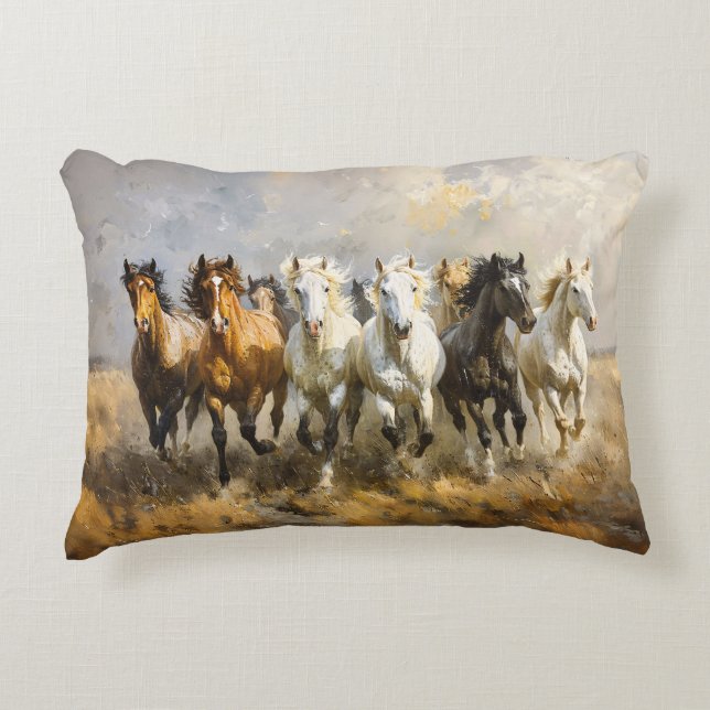 Horse Herd Galloping Mustang Malerei Dekokissen (Vorderseite)